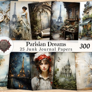 Parisian Dreams Journal Kit JPG, Shabby Chic Aquarel Digital Journal, Afdrukbaar Ephemera Collage Scrapbook, Papiersjabloon Benodigdheden