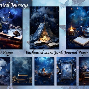 Enchanted Stars Journal Pages - Celestial Magic for Scrapbooking, Collage & Printable Ephemera Sheets, Fantasy Space Theme Digital Kit Media