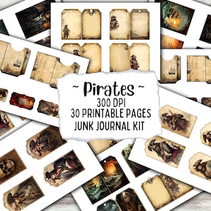 Piraten Junk Journal Kit | Maritimes Scrapbook Zubehör | Digitales Papier mit Piratenmotiven, bedruckbare Ephemera | Die Schatzinsel & Ozeanische Collage
