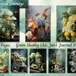 Green Shabby Chic Junk Journal Paper Pack, Vintage Ephemera Kit, Romantic Scrapbook Paper, Printable Floral Roses Digital Pages