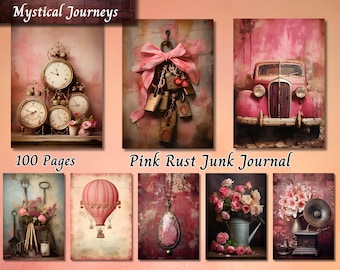 Rustic Floral Junk Journal, Shabby Chic Rust Junk Journal Kit, Ephemera Floral Watercolor Scrapbooking Collage, Digital Pages