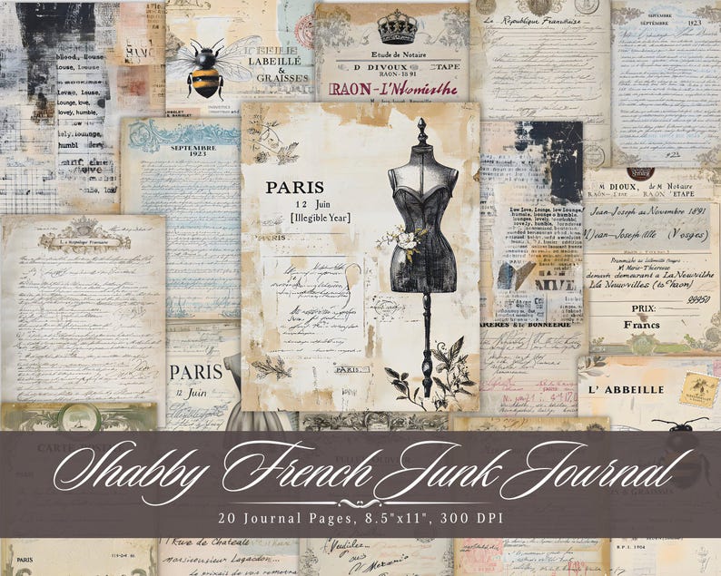 Shabby French Junk Journal Pages, Shabby Chic Printable Ephemera ...