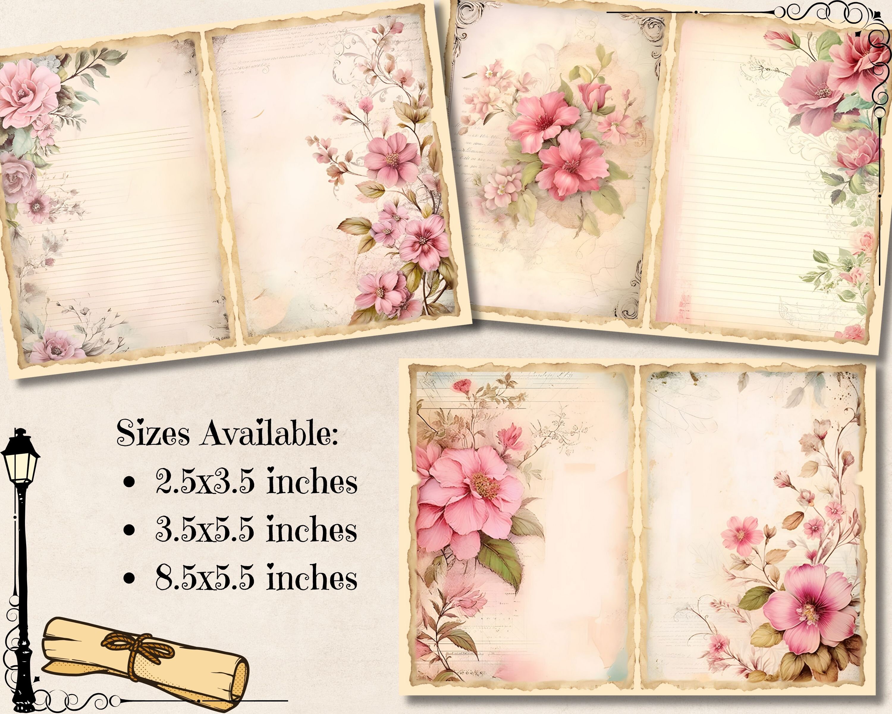 Shabby Chic Junk Journal Pages Kit, Vintage Watercolor Ephemera ...