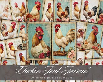 Huhn Junk Journal Papier | Bauernhof Henne & Hahn Ephemera (Digitaler Download)