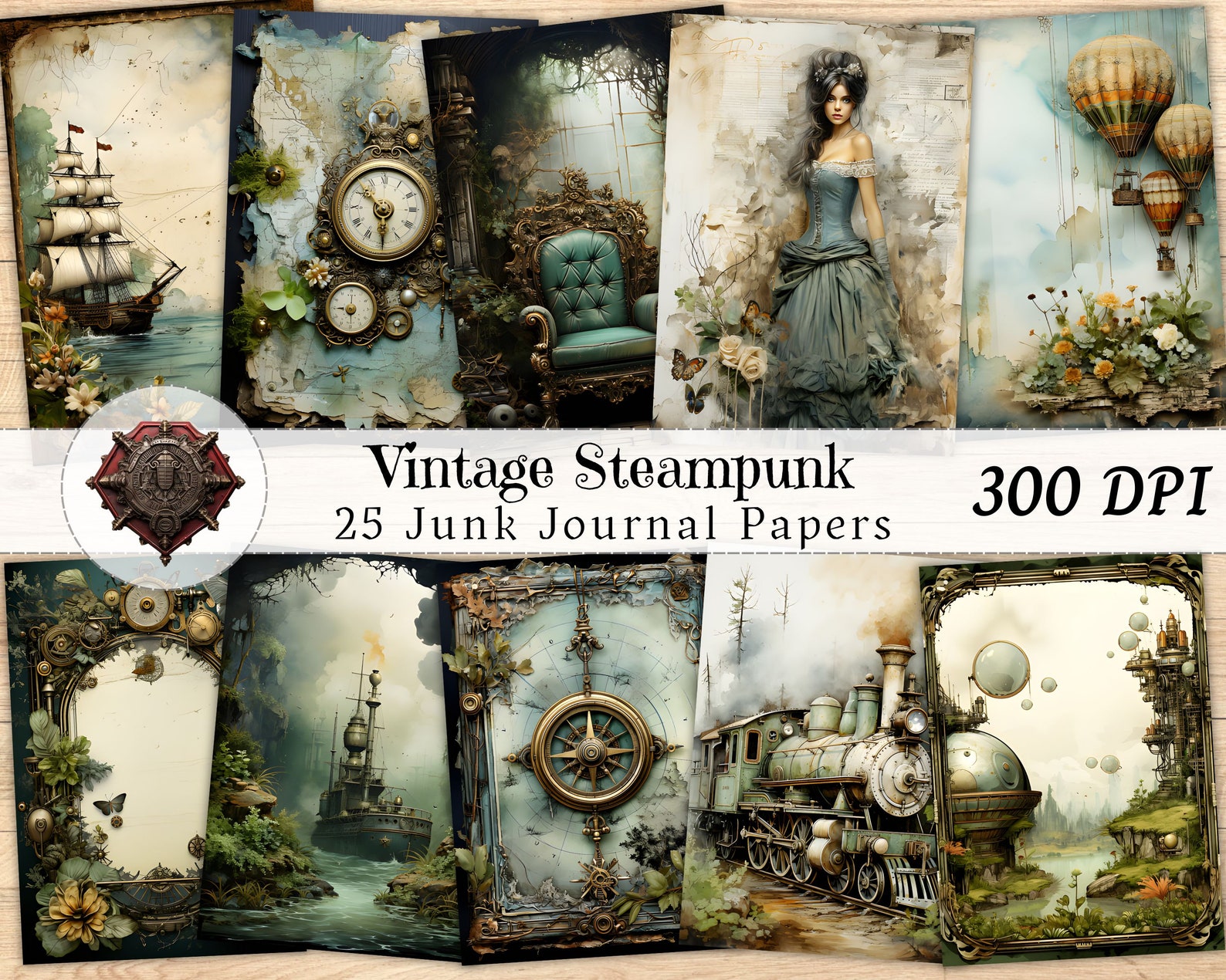 Steampunk Vintage Junk Journal Kit, Digital Collage Shabby Chic Paper ...