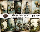 Steampunk Vintage Junk Journal Kit, Digital Collage Shabby Chic Paper Scrapbook, Printable Ephemera Pages, DIY Retro Journaling ATC Cards
