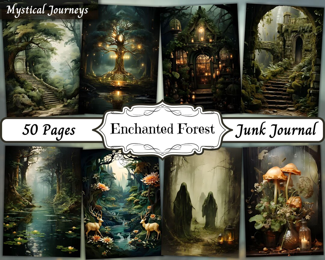 Enchanted Forest Junk Journal Paper JPG, Nature Antique Digital Shabby ...