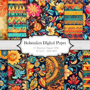 Diário Boho Junk para impressão, papel digital Boho Ephemera, folha de colagem de scrapbooking abstrata vintage Hippie, mídia mista de fundo