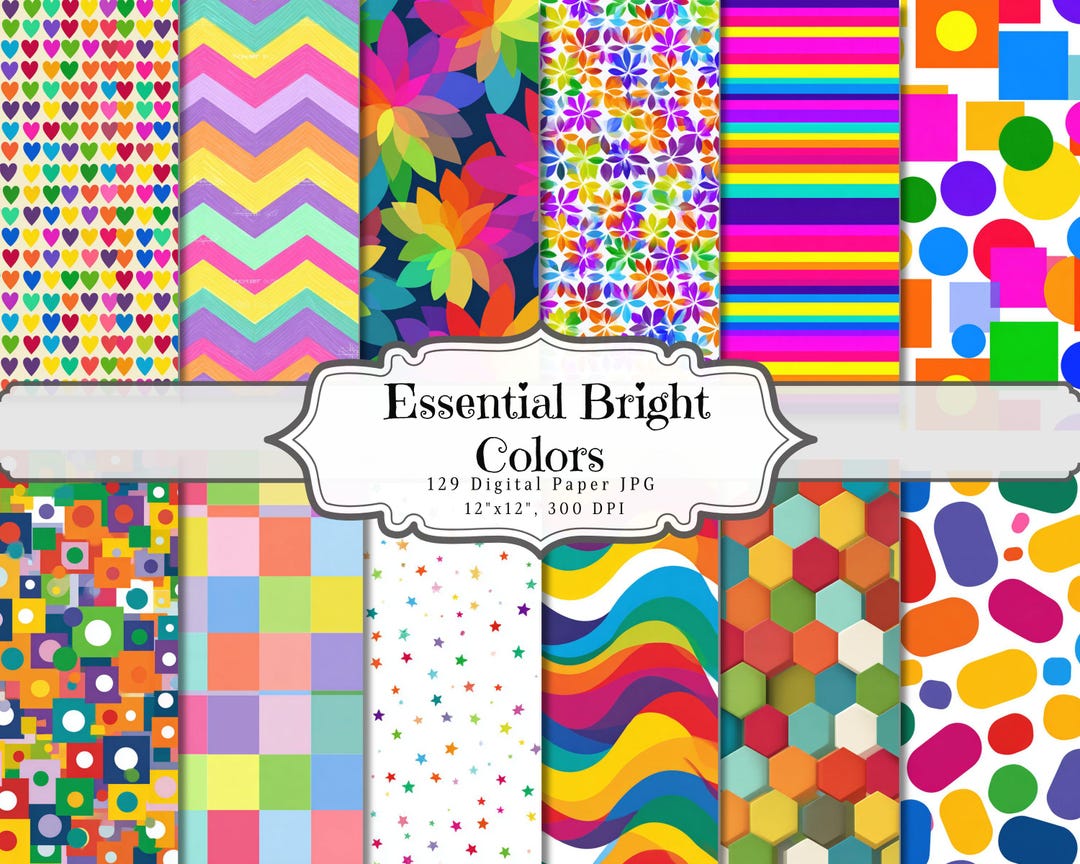 Bright Color Digital Paper Pack | Colorful Scrapbook Paper & Rainbow ...