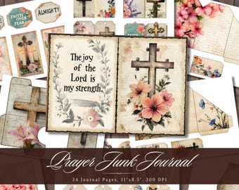 Christian Prayer Junk Journal Kit, Faith Scripture Printable Ephemera Pages, Digital Floral Bible Scrapbook Collage Paper