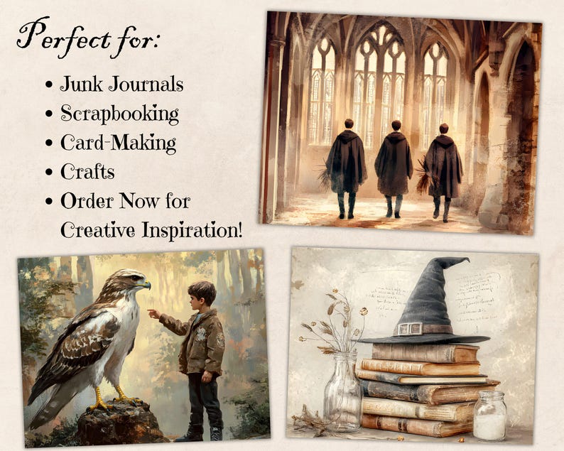 Wizarding School Junk Journal, Vintage Wizard Printable Ephemera, Aged ...