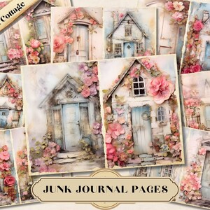 French Cottage Junk Journal Kit, digitale Mischtechnik, druckbare Ephemera, Shabby Chic, Scrapbooking Collage, Journaling ATC Karte, Pingeliger Schnitt