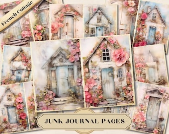 French Cottage Junk Journal Kit, Shabby Chic Ephemera, Printable Cards and Collage Pages