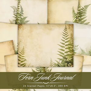 Page de journal indésirable fougère, éphémères imprimables végétaux vintage, feuille de collage de scrapbooking feuille Nature botanique, arrière-plan technique mixte, shabby chic