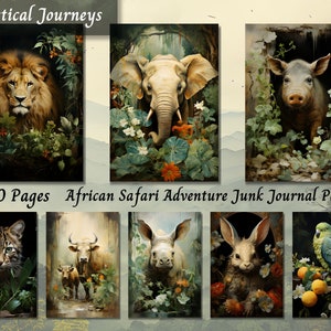 African Safari Junk Journal Pages: Wildlife Animal Paper, Scrapbooking Collage Page, Printable Wild Savannah Pages, Nature Ephemera Journal