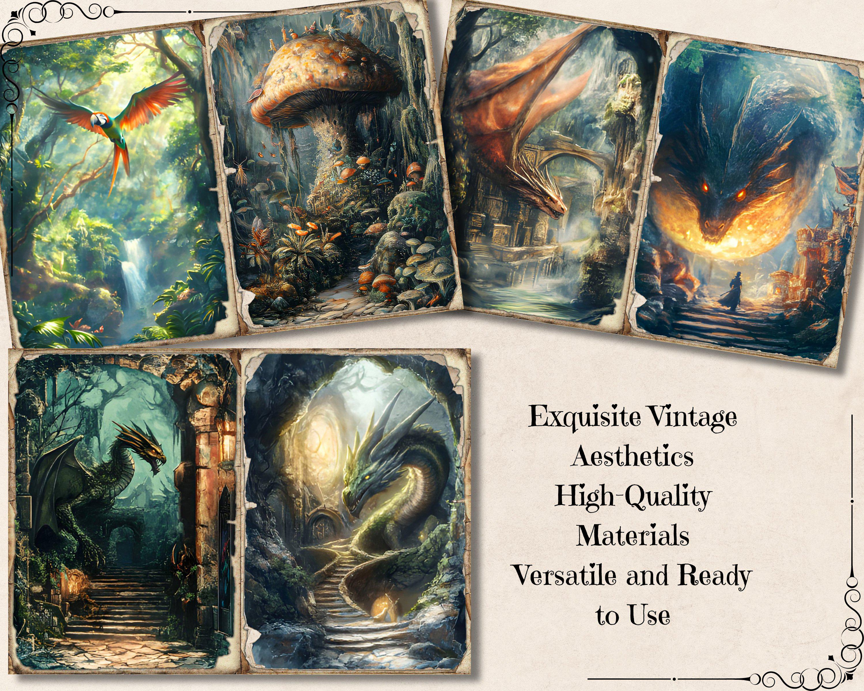 Dragons Dungeon Junk Journal Page, Fantasy Dragon Printable Ephemera ...