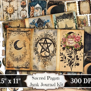 Kit de carnets vintage ordures célestes, étoiles de lune, feuilles de collage pour scrapbooking païen éphémères imprimables, techniques mixtes, pages d'arrière-plan
