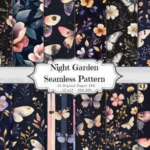 Midnight Garden Junk Journal Pages, Digital Scrapbook Kit, Starry Sky Paper, Enchanted Printable, Vintage Ephemera, Celestial Collage