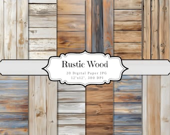 Rustic Wood Texture Digital Paper, Vintage Wood Grain Ephemera, Weathered Timber Scrapbook Background Pages