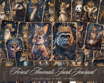 Forest Animals Junk Journal, Vintage Woodland Animal Printable Ephemera, Old Scrapbooking Collage Sheet, Background Mixed Media Paper ATC