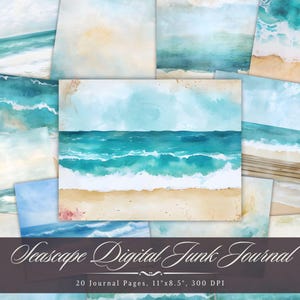 Tide Pool Seascape Junk Journal Pages, Coastal Sea Creature Ephemera, Watercolor Ocean Scrapbook Collage, 20 JPG Pages