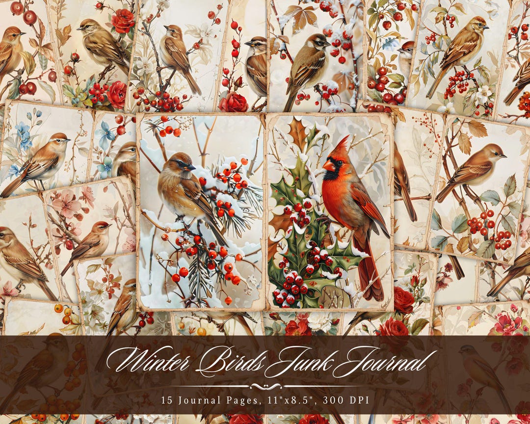 Winter Birds Junk Journal Pages, Vintage Bird Printable Ephemera ...