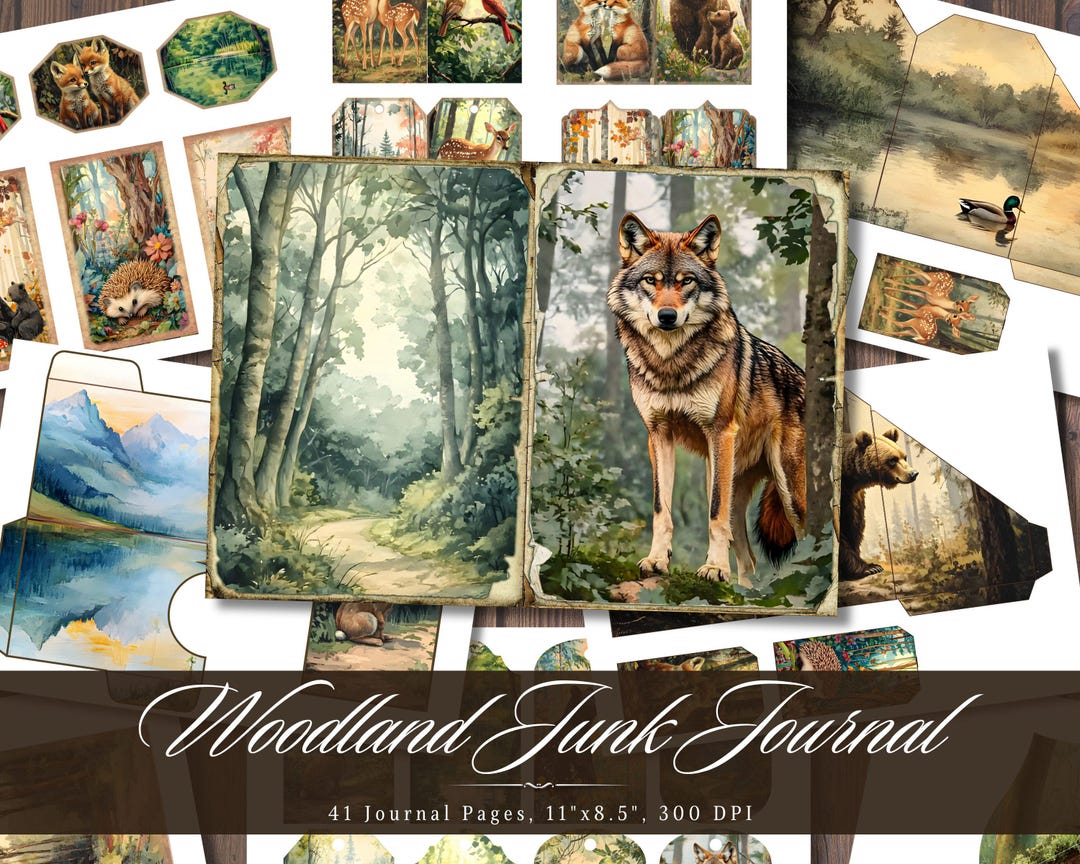Enchanted Forest Junk Journal Pages, Woodland Animals Vintage Printable ...