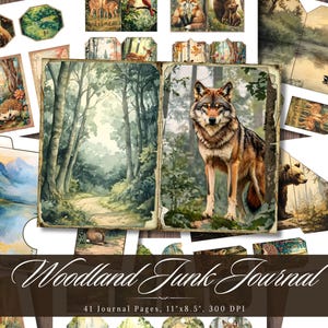 Woodland Junk Journal Paper, Forest Animals Printable Ephemera, Vintage Botanical Scrapbooking Collage Sheet, Background Mixed Media Pages