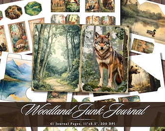 Enchanted Forest Junk Journal Pages, Woodland Animals Vintage Printable, Fairytale Journal Kit, Nature Ephemera, Scrapbook Paper Pack