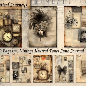 Neutral Journal Paper, Boho Scrapbooking Collage, Rustic Vintage Pages, Printable Ephemera, Industrial Grunge Paper Pack, Junk Journal Kit
