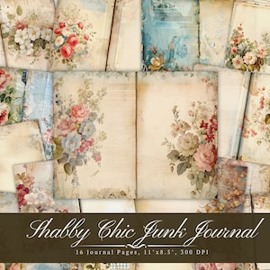 Pagina del diario spazzatura shabby chic, effimeri digitali stampabili di rose vintage, foglio di collage floreale botanico, download di fiori rosa di Scrapbooking