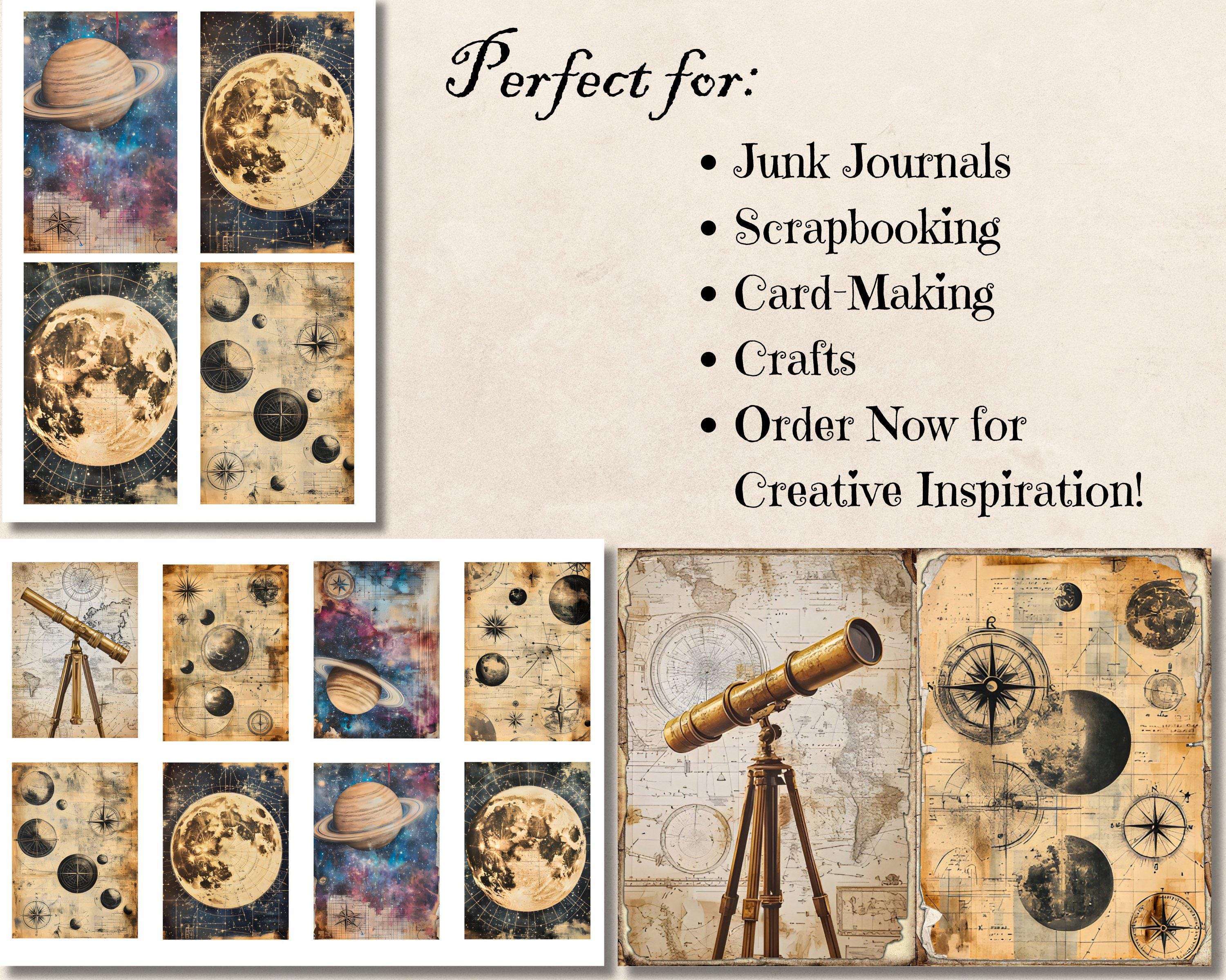 Space Journal Paper Celestial Junk Journal Paper, Vintage Space Moon Printable Ephemera ...