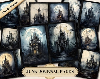 Castle Junk Journal Kit Pages, Spooky Vintage Watercolor Shabby Chic Journal, Printable Digital Ephemera Scrapbook Collage, Journal Supplies