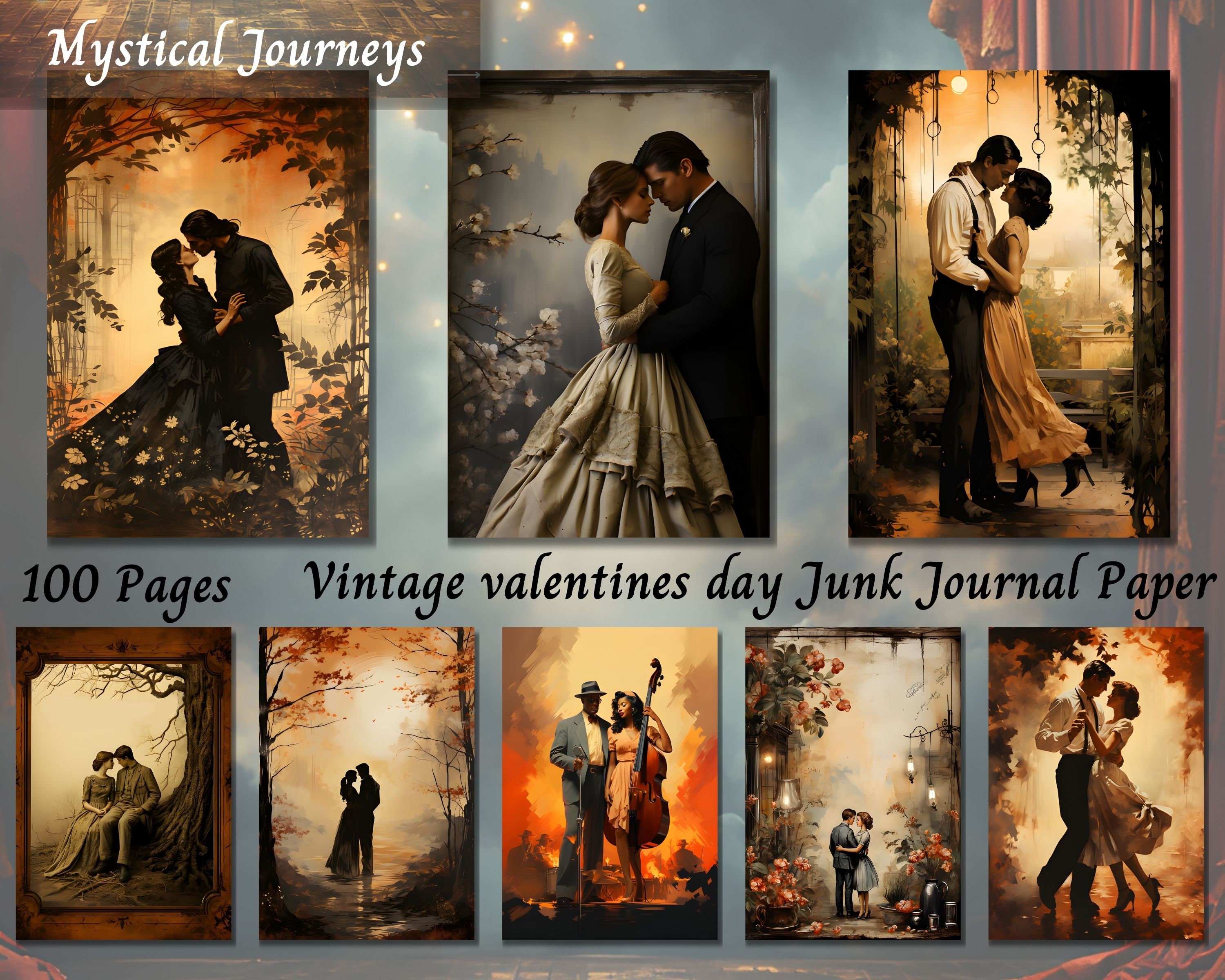 Vintage Valentines Junk Journal Paper, Love Mixed Media