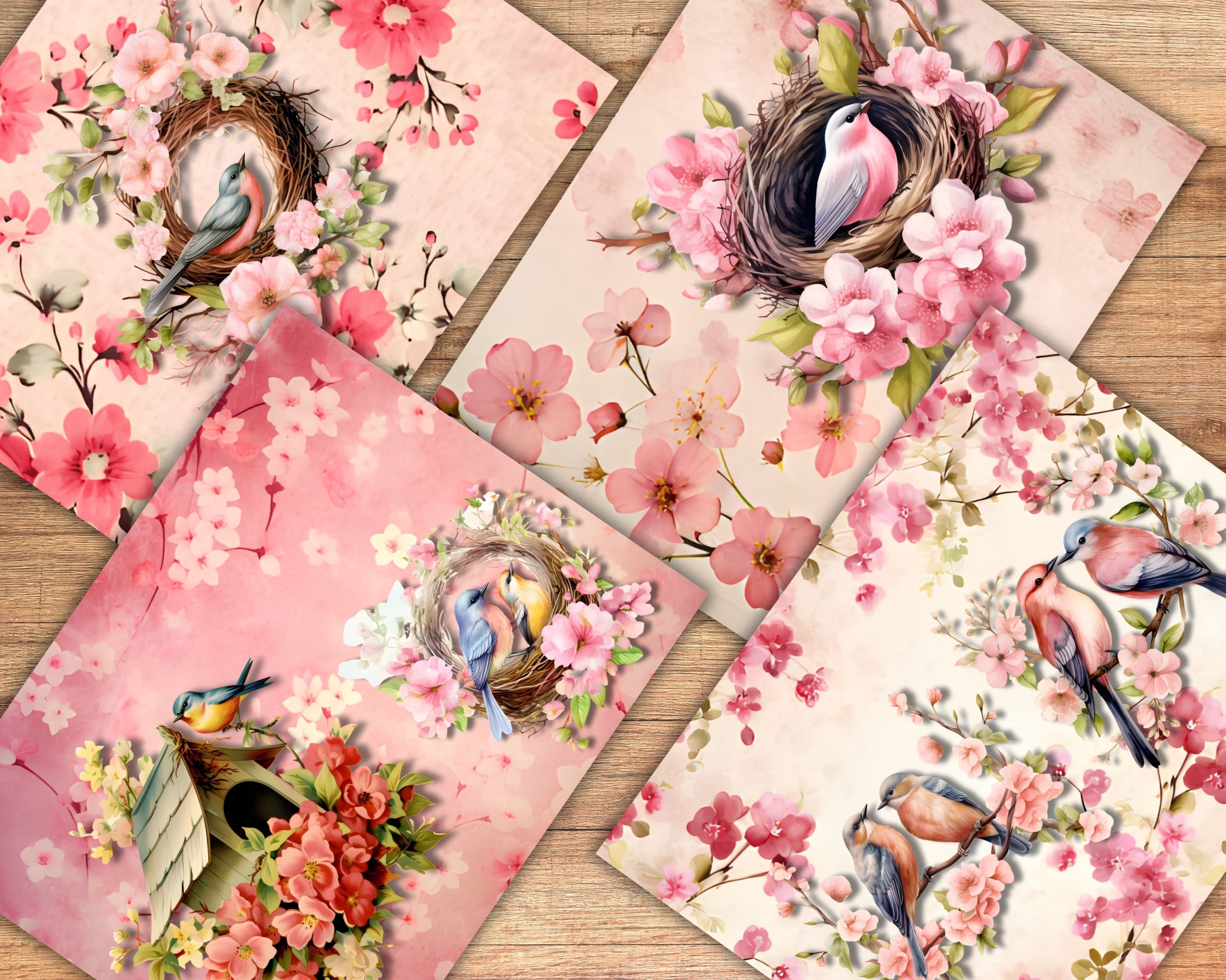 Spring Junk Journal Kit Paper, Floral Pink Nature Shabby Chic Page ...