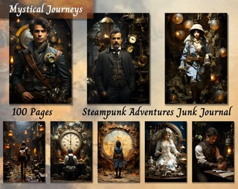 Kit de pages de journal indésirable steampunk | Pack de papier numérique vintage pour scrapbooking industriel et créations artistiques techniques mixtes | Fournitures éphémères imprimables