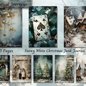 Snowy White Christmas Junk Journal Kit, Winter Holiday Printable Ephemera Paper, Digital Vintage Shabby Chic, Scrapbook Collage Background