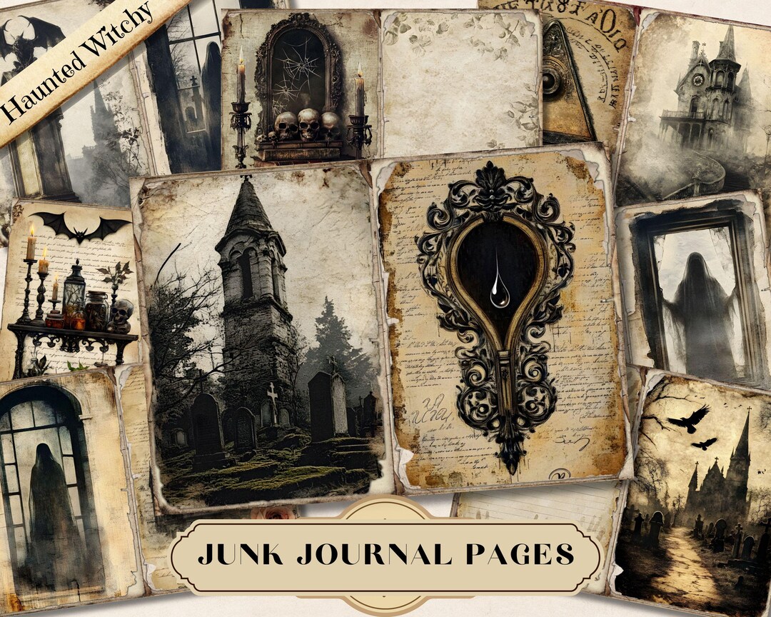 Haunted Witchy Junk Journal Pages, Halloween Printable Ephemera Paper ...