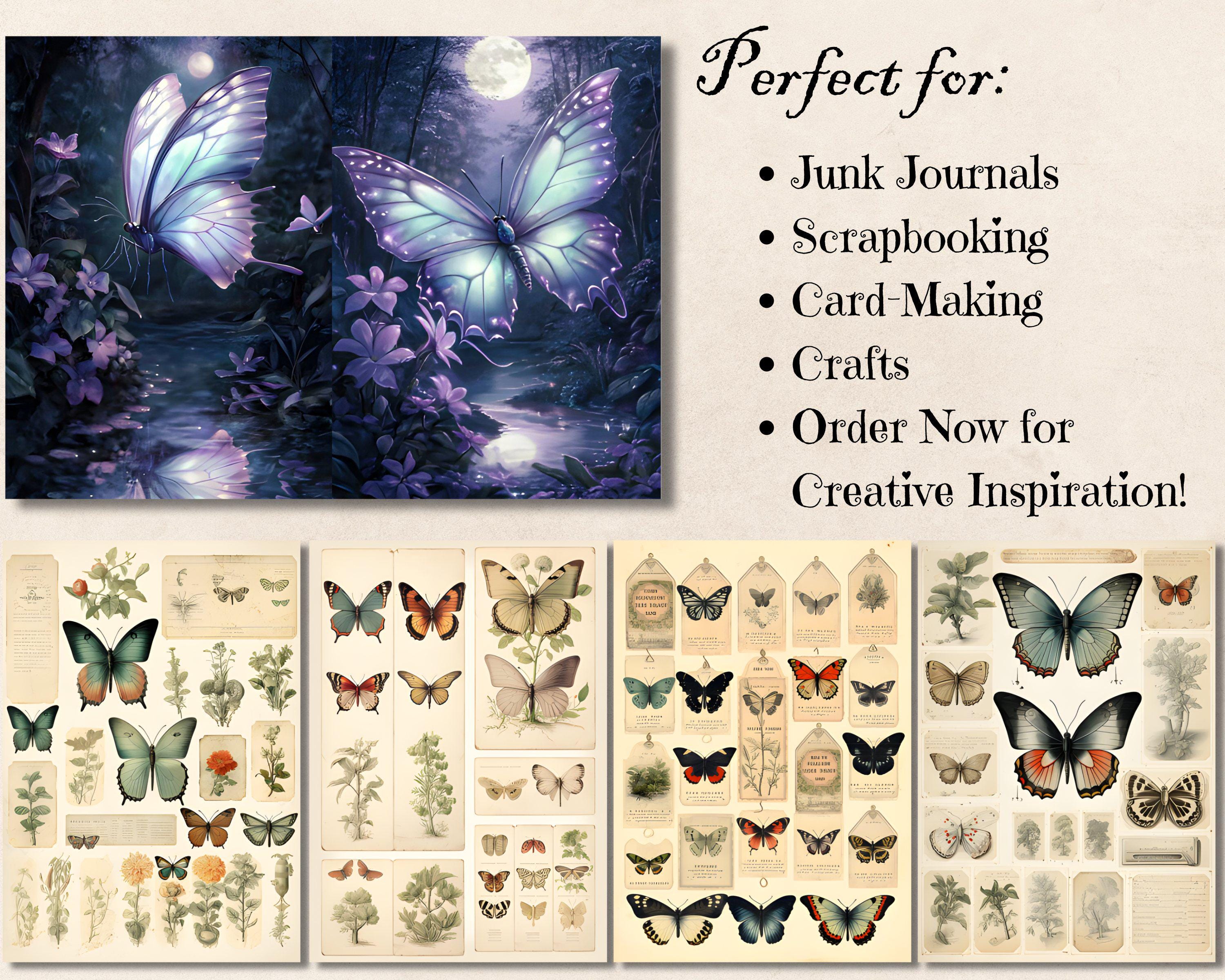 Butterfly Junk Journal Kit Page, Watercolor Fantasy Butterflies ...