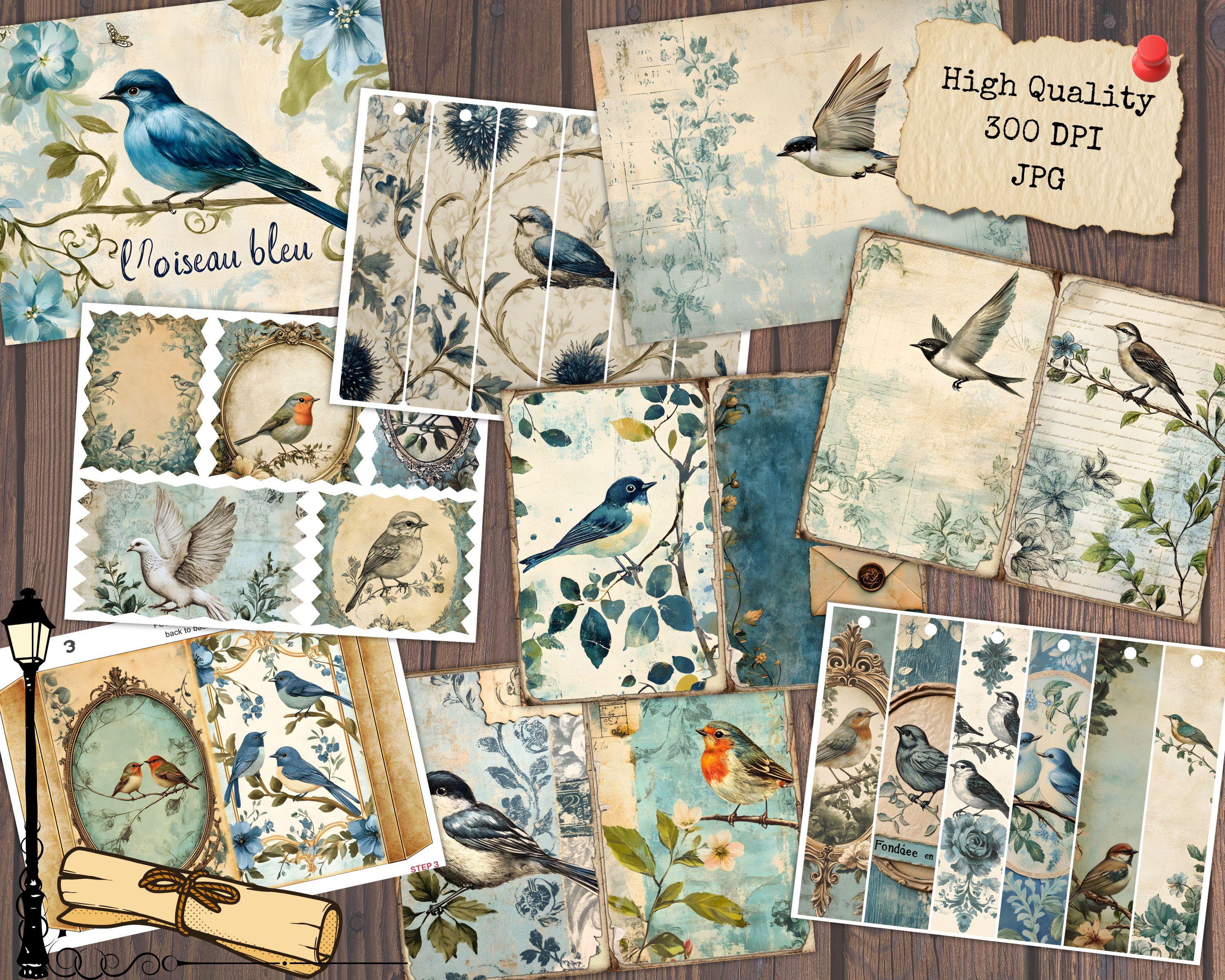 Junk Journal Folio Kit Vintage Birds, Bird Aged Printable Ephemera, Old ...