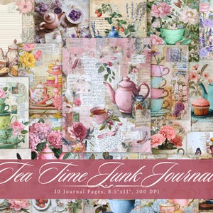 Tea Time Junk Journal Kit - Printable Rustic Ephemera, Shabby Chic Vintage Collage Papers | Instant Download PDF | Commercial Use