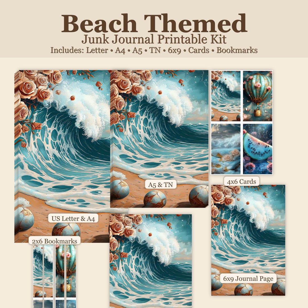 Beach Junk Journal Kit Printable | Vintage Coastal Journal Pages ...