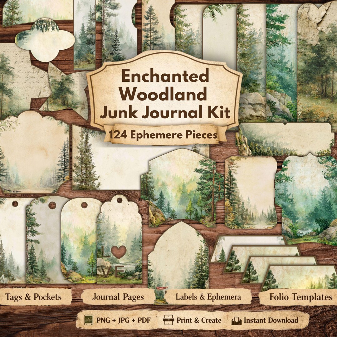 Enchanted Woodland Junk Journal Kit, 124 Vintage Forest Ephemera Pages ...