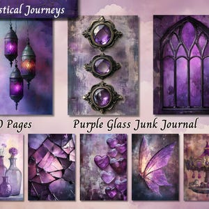 Lila Glas Junk Journal Papier, Lavendel Aquarell druckbare Ephemera, Vintage Floral Scrapbook Collage Sheet, Hintergrund Mischtechnik ATC
