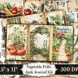 Kit de diário de vegetais, itens efêmeros para impressão de vegetais, folhas de colagem vintage para scrapbooking, páginas de mídia mista de fundo ATC