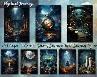Galaxy Junk Journal Kit, 100 JPG Pages, Celestial Ephemera, Cosmic Scrapbook Collage Paper