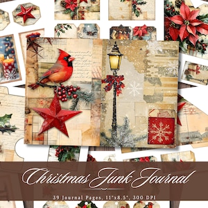 Christmas Junk Journal Paper, Vintage Xmas Festive Printable Ephemera, Santa Winter Scrapbooking Collage Sheet, Background Mixed Media Page