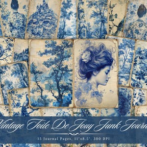 Diário de Toile De Jouy Vintage, Imprimível Shabby Chic, Colagem Floral Envelhecida para Scrapbooking, Papel de Mídia Mista de Fundo ATC