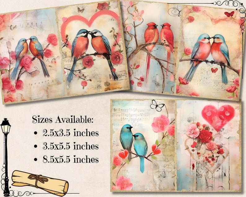 Birds in Love Junk Journal Kit | Printable Valentine Ephemera, Romantic ...