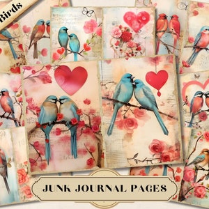 Love Birds Junk Journal Pages JPG, Printable Mixed Media, Digital Printable Ephemera, Scrapbooking Collage, Journaling Kit, ATC Fussy Cards